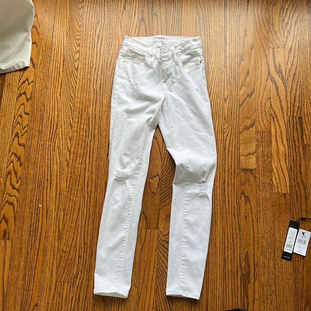 FRAME white skinny jeans low rise